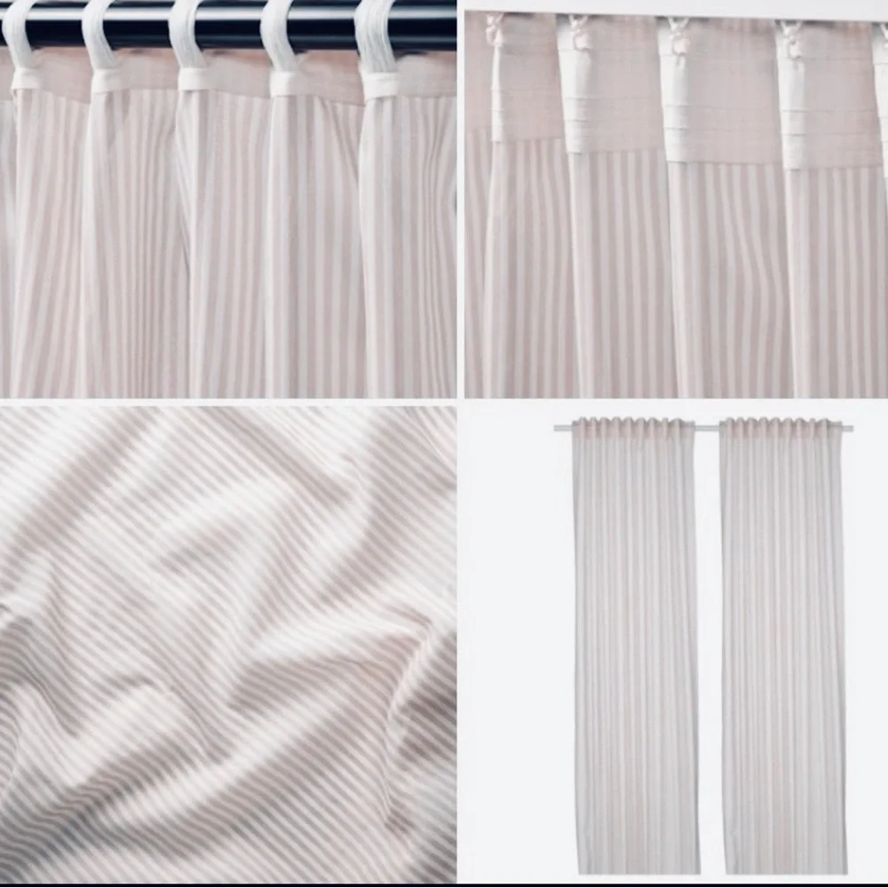 NWT pair of 2 panel curtains neutral color beige stripes LONG 47x98”